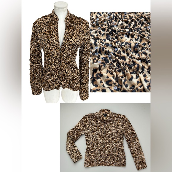 MSK Tan /Brown /Black Sequined Animal Print Blazer Women Size M (Medium) - Picture 9 of 9